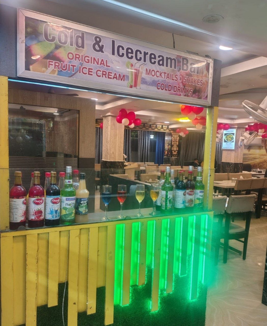 Cold and ice cream bar counter with mocktails at Buddha Vihar